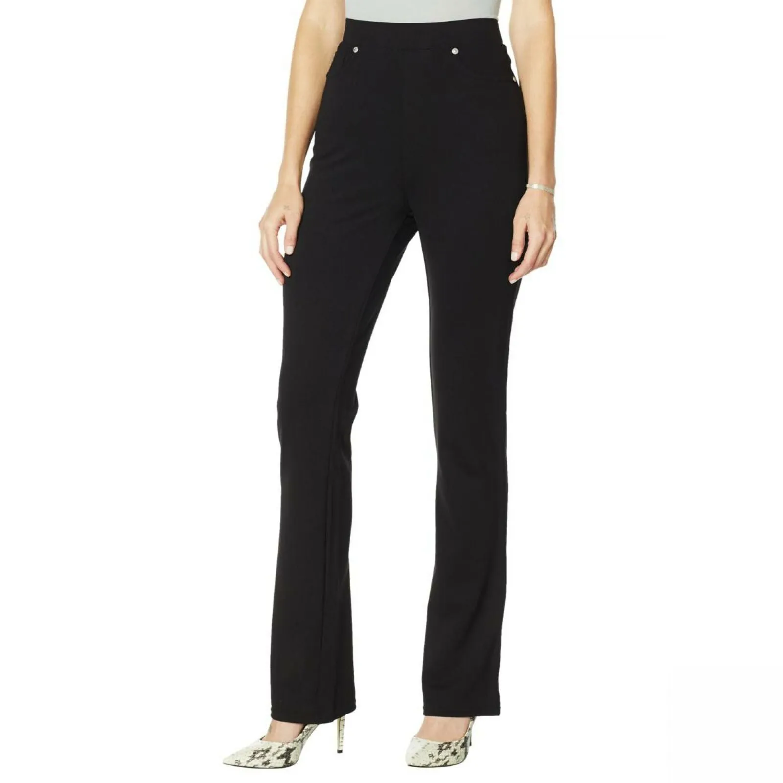 DG2 by Diane Gilman Pull On Stretch Ponte Boot Cut Pants Black Plus 1X