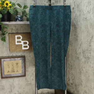 DG2 by Diane Gilman Pull On Stretch Ponte Boot Cut Pants Green Snake Plus 1X