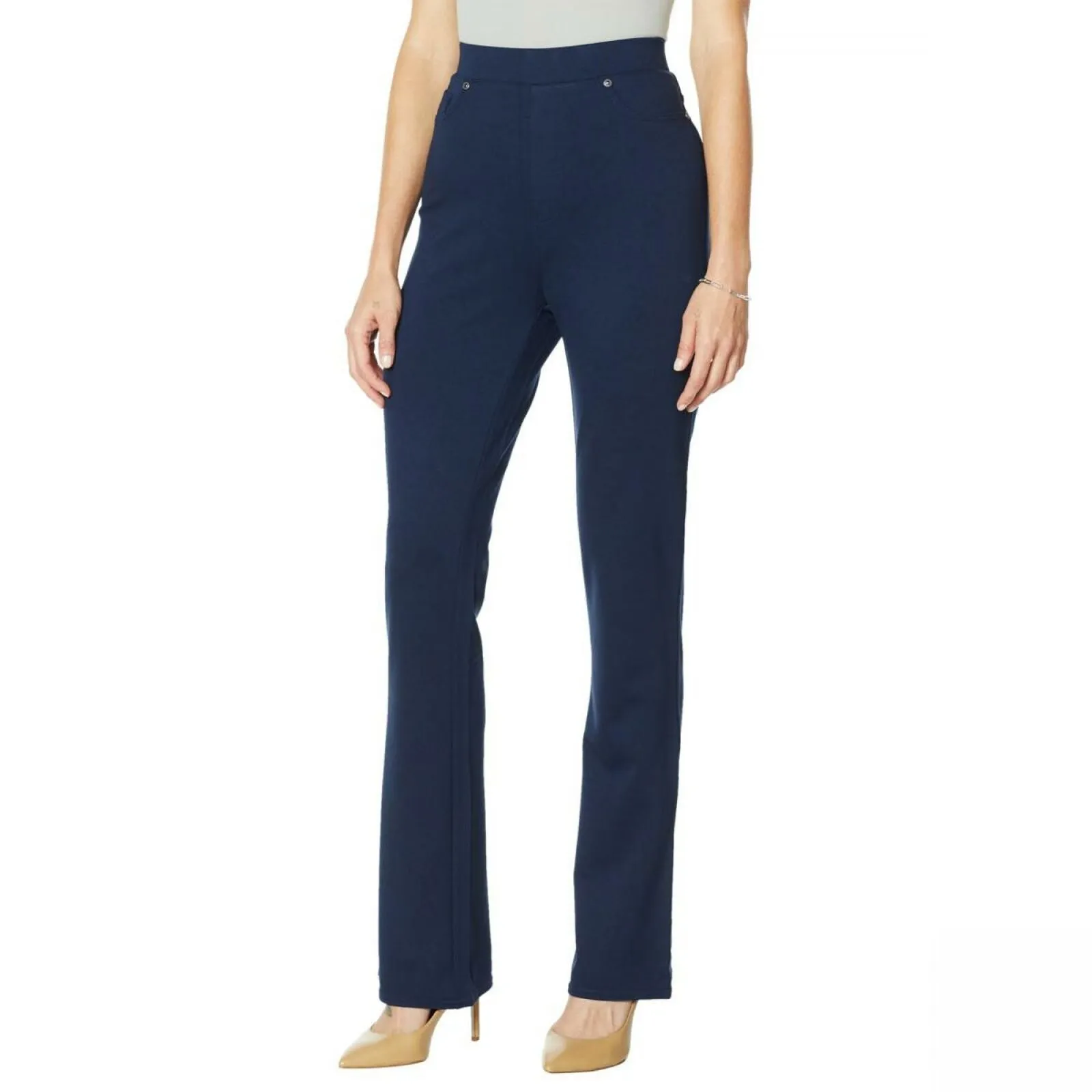 DG2 by Diane Gilman Pull On Stretch Ponte Boot Cut Pants Navy Large Tall
