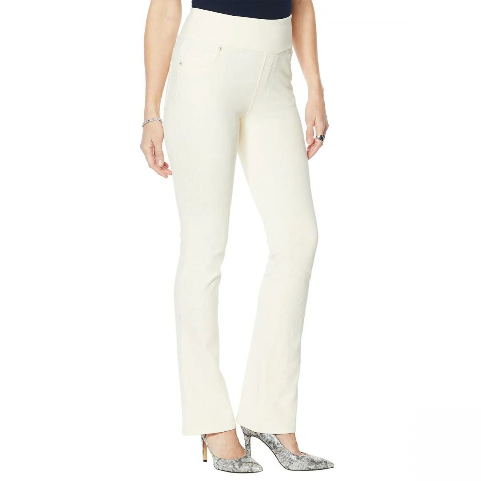 DG2 by Diane Gilman Women's Stretch Knit Twill Boot Cut Jeggings Cream XS