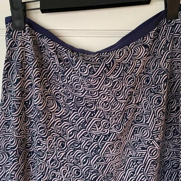 Diane von Furstenberg Justin 100% Silk Jersey Navy Blue Geometric Skirt Size 8