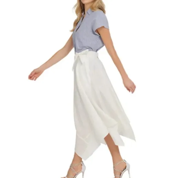 DKNY IVORY MIDI ASYMMETRIC SKIRT WITH BELT SIZE 12