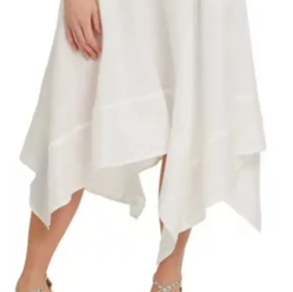 DKNY IVORY MIDI ASYMMETRIC SKIRT WITH BELT SIZE 12