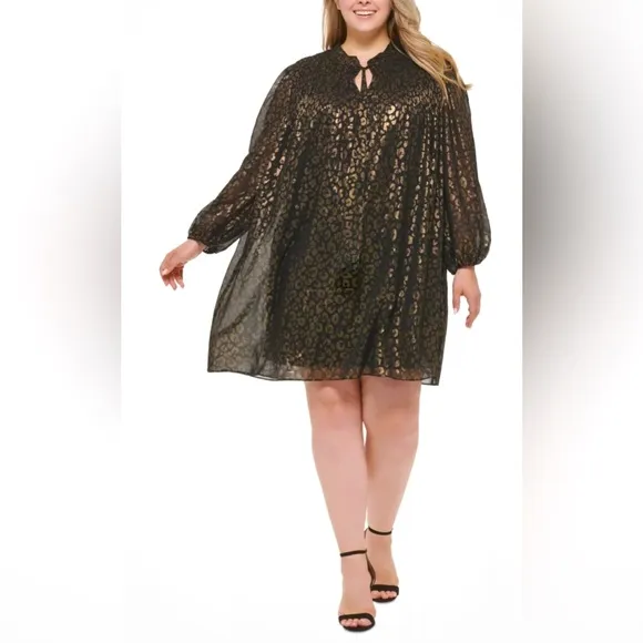 DKNY Womens Black Lined Pullover Balloon Sleeve Shift Dress Plus Size: 20W NWT