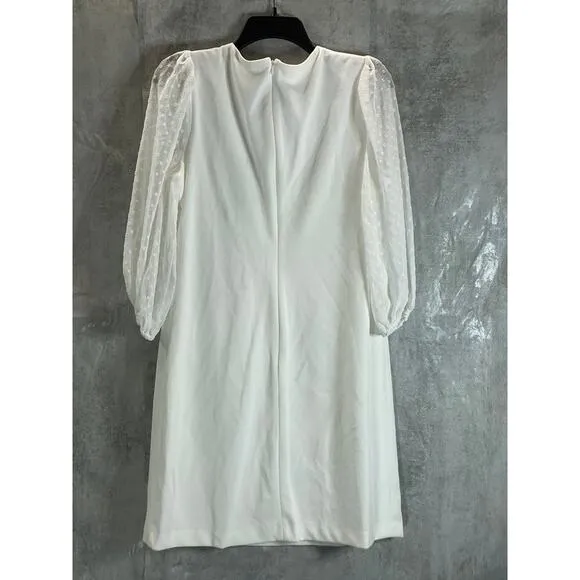DKNY Women's Cream Illusion Dotted 3/4 Sleeve Crewneck Crepe Shift Mini Dress