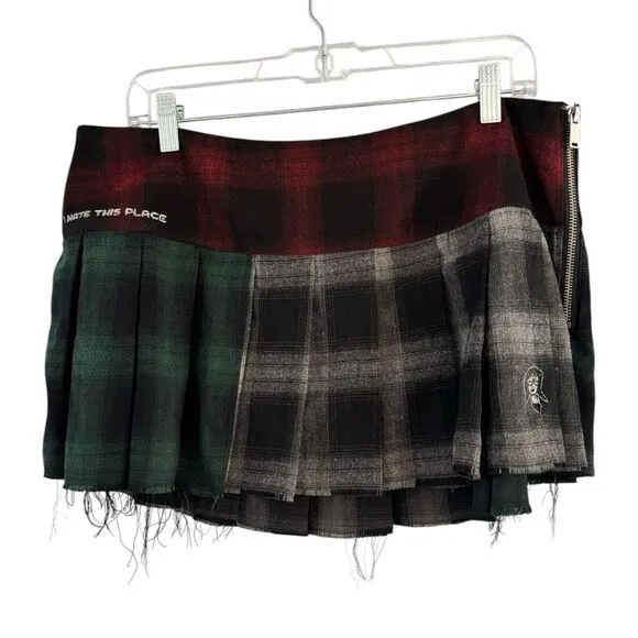 Dolls Kill X Daria 90s Cynic Plaid Mini Skirt Sz XL Dark Academia Pleated