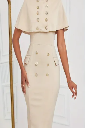 Double Breasted Cloak Collar and Crew Neck Tank Dress Set