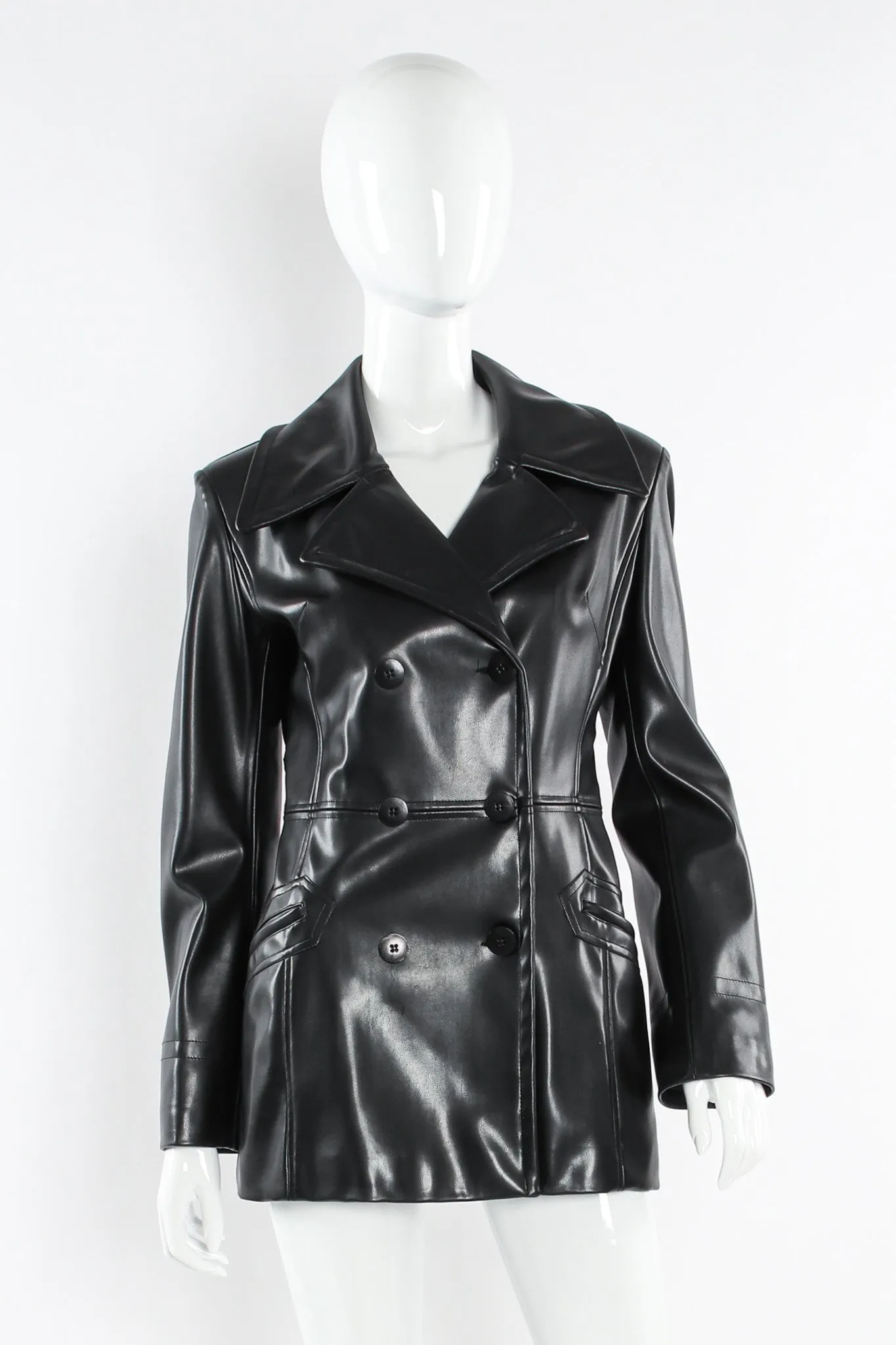 Double Breasted Faux Leather Blazer