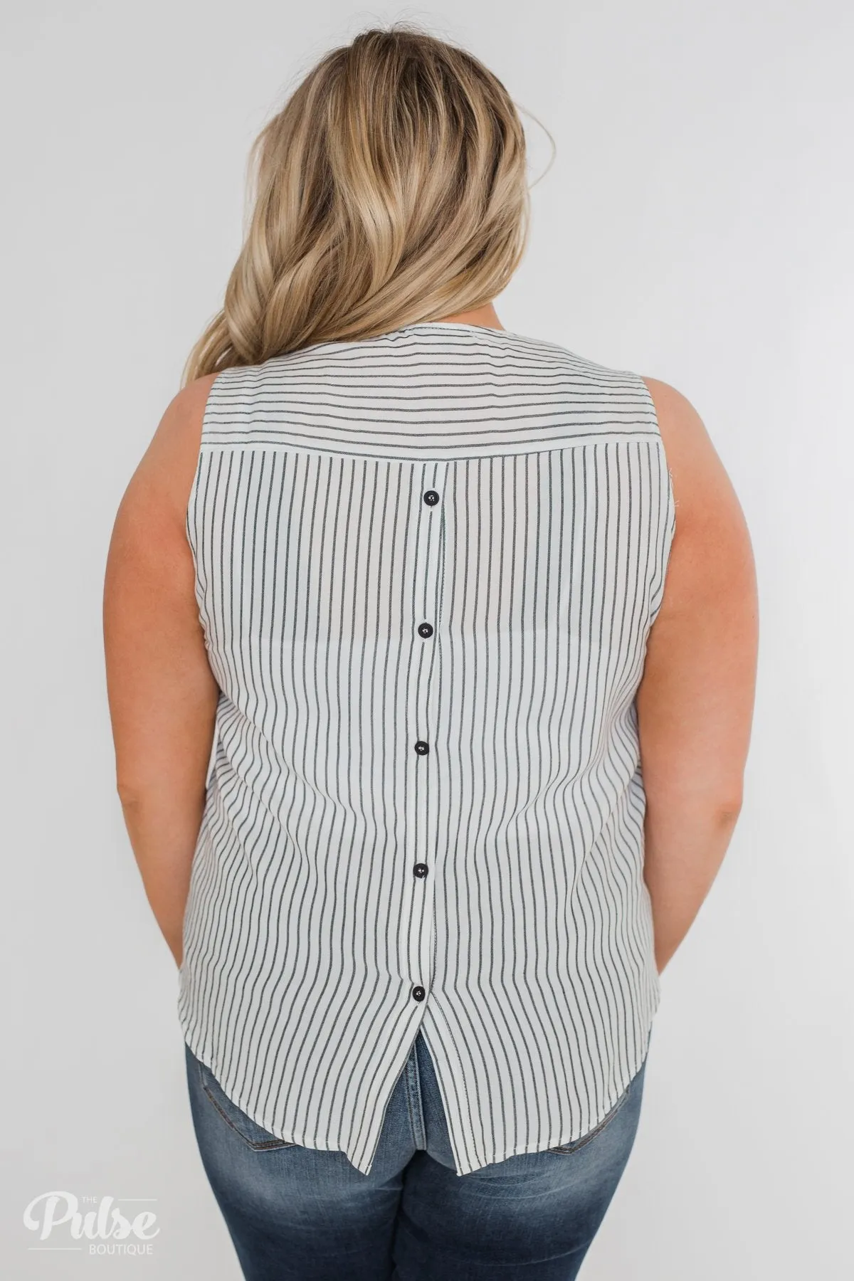 Down To Business Striped Button Back Blouse- White