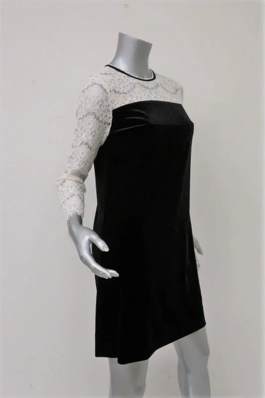 Draper James Dress Black Velvet & Ivory Lace Size 2 Long Sleeve Shift