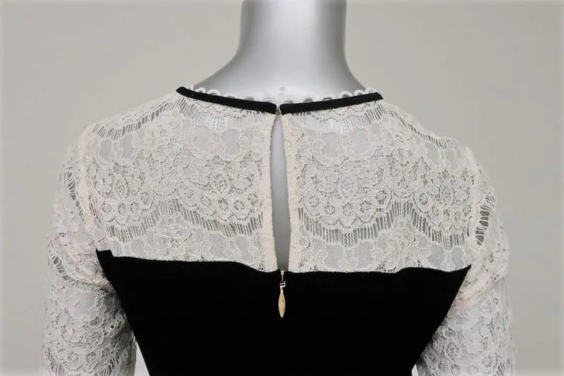 Draper James Dress Black Velvet & Ivory Lace Size 2 Long Sleeve Shift