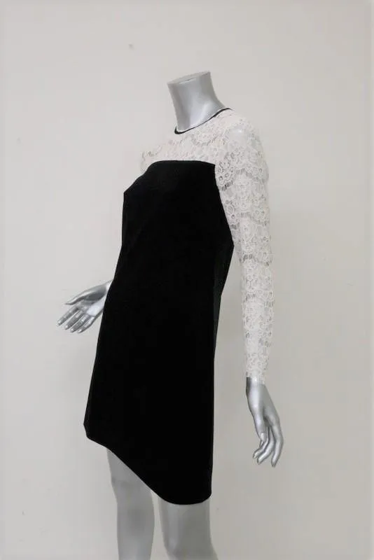 Draper James Dress Black Velvet & Ivory Lace Size 2 Long Sleeve Shift