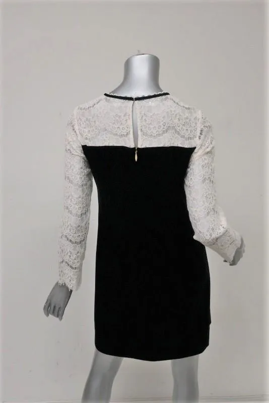 Draper James Dress Black Velvet & Ivory Lace Size 2 Long Sleeve Shift