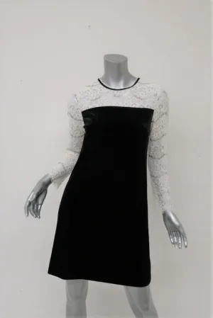 Draper James Dress Black Velvet & Ivory Lace Size 2 Long Sleeve Shift