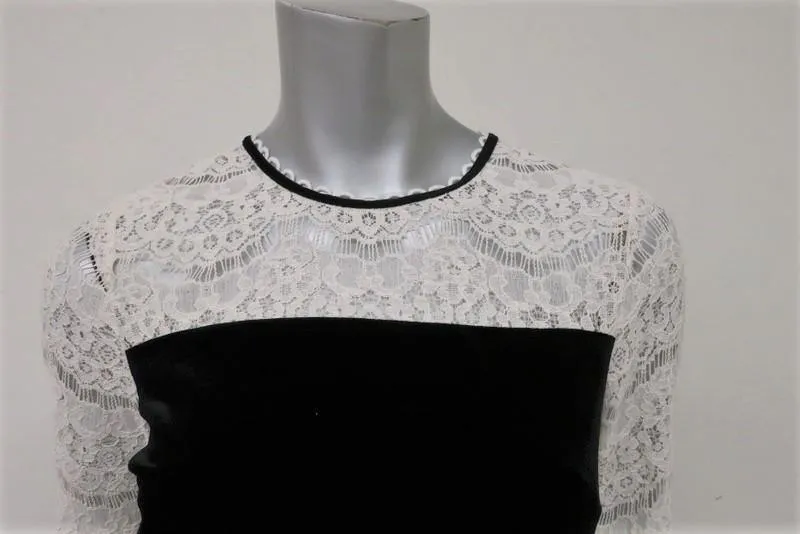 Draper James Dress Black Velvet & Ivory Lace Size 2 Long Sleeve Shift