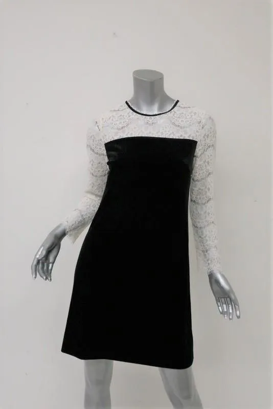 Draper James Dress Black Velvet & Ivory Lace Size 2 Long Sleeve Shift