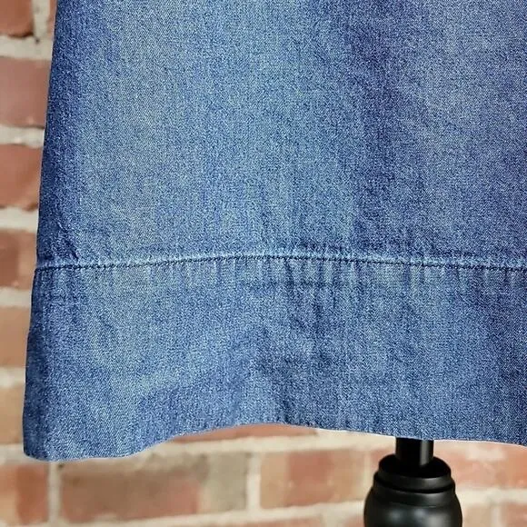 Draper James Ruffled Trumpet Sleeve Blue Chambray Shift Dress 10