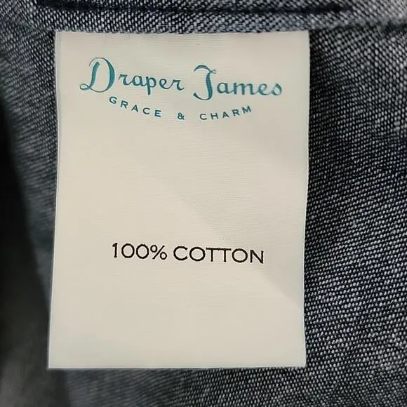 Draper James Ruffled Trumpet Sleeve Blue Chambray Shift Dress 10