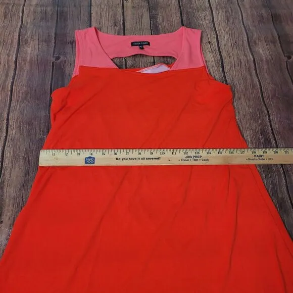 Eileen Fisher Dress Womens S Firefly Square Neck Shift Knee Length Back Cut Out