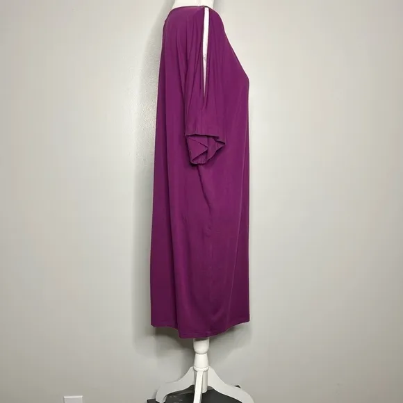 Eileen Fisher Jersey Elbow Sleeve Boat Neck Knee Length Shift Dress