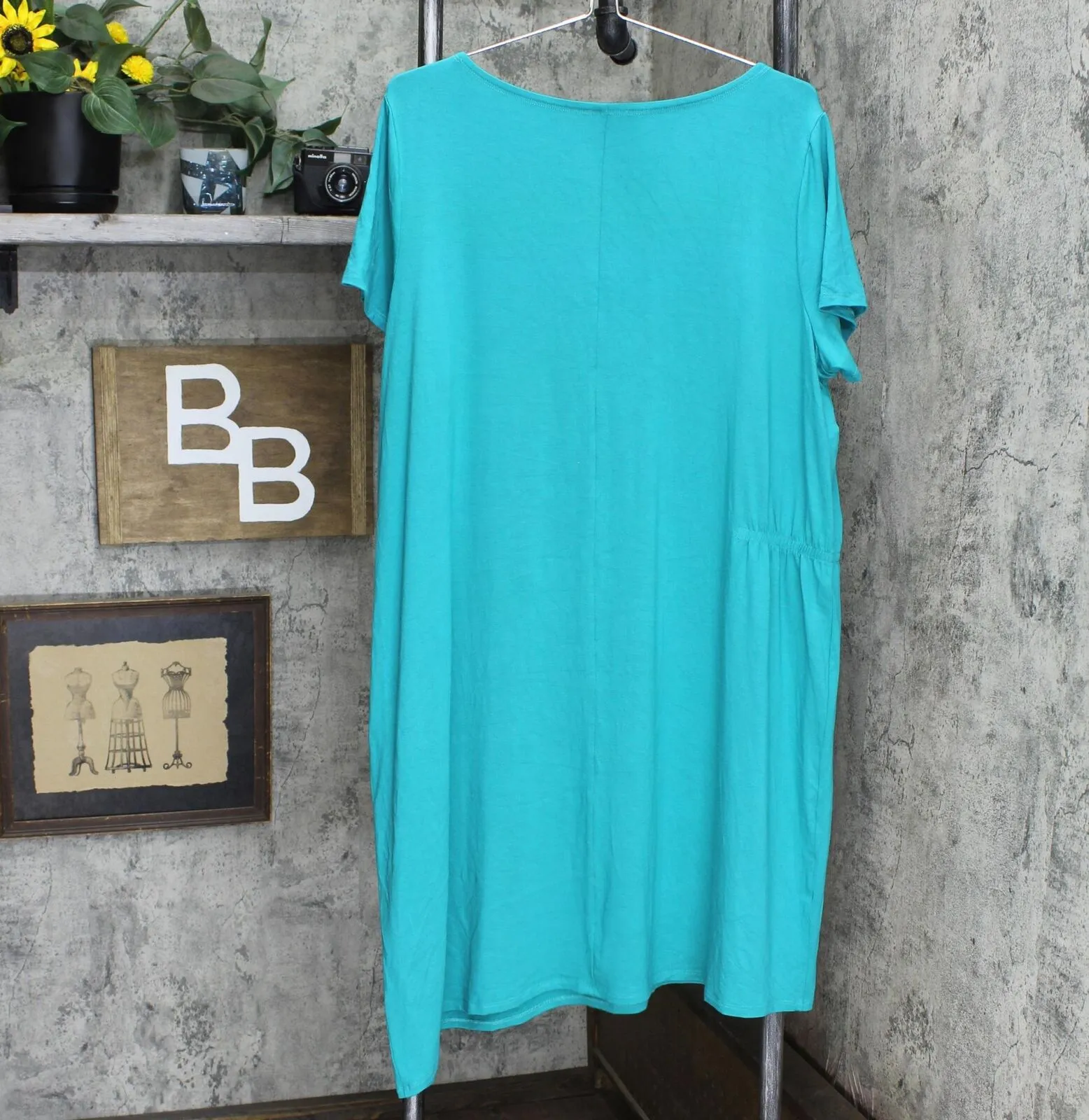 Eileen Fisher Women's Asymmetrical Side-Stretch Jersey Shift Dress Turquoise XL