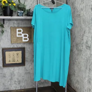 Eileen Fisher Women's Asymmetrical Side-Stretch Jersey Shift Dress Turquoise XL