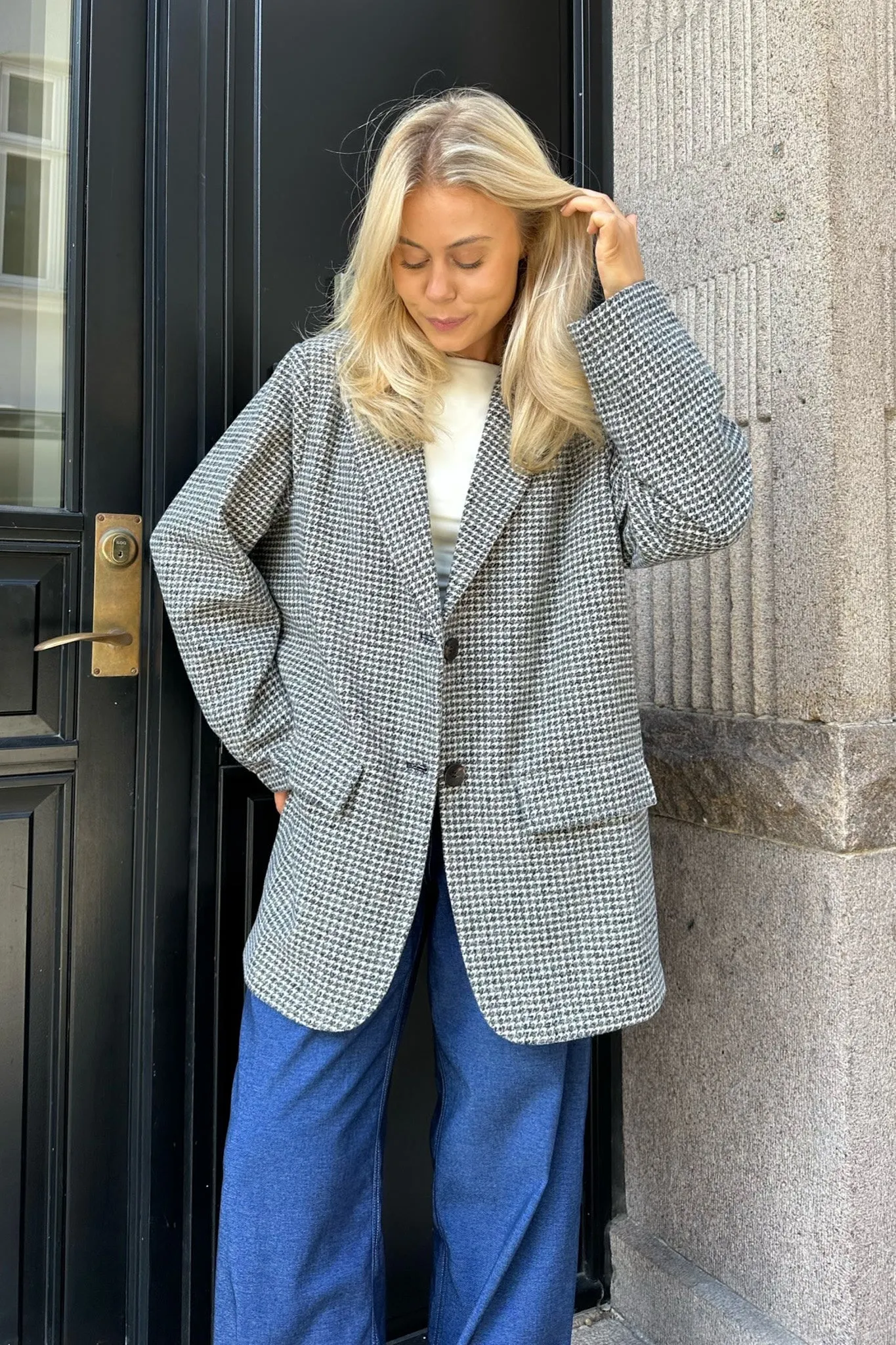 ElisaIC Blazer - Grå Beige Ternet