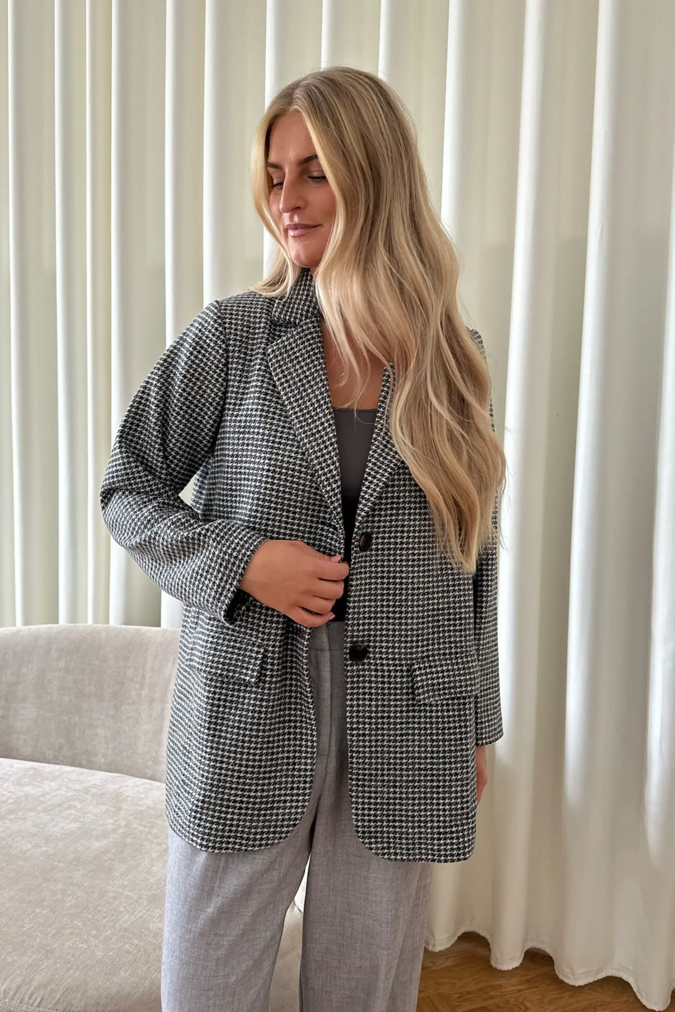 ElisaIC Blazer - Grå Beige Ternet