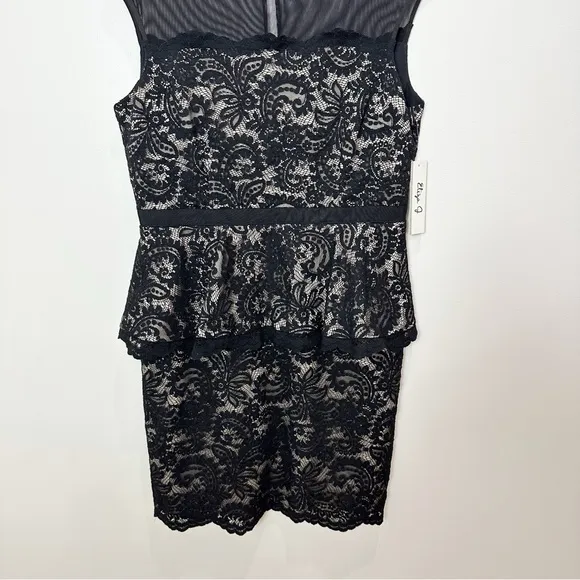 Eliza J Illusion Neck Lace Peplum Cocktail Dress Black Nude Size 12 New