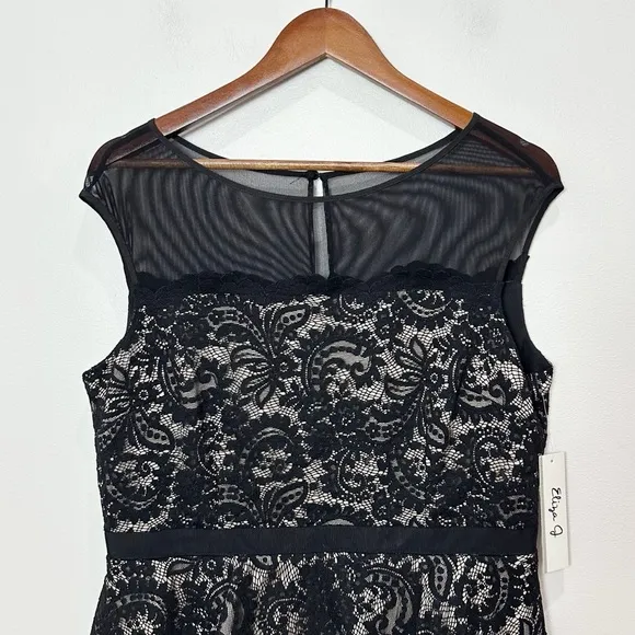 Eliza J Illusion Neck Lace Peplum Cocktail Dress Black Nude Size 12 New