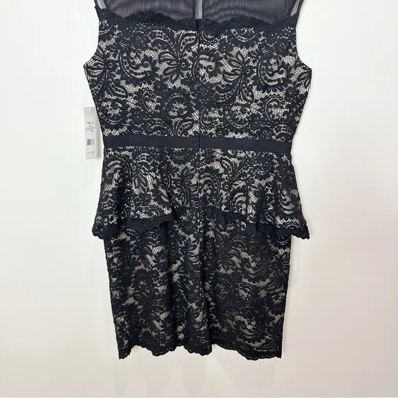 Eliza J Illusion Neck Lace Peplum Cocktail Dress Black Nude Size 12 New