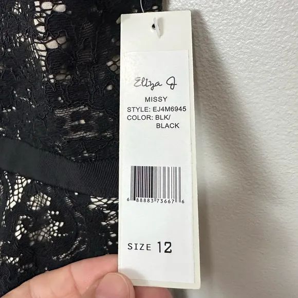 Eliza J Illusion Neck Lace Peplum Cocktail Dress Black Nude Size 12 New