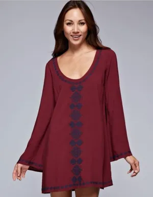 Embroidered Bell Sleeve Dress-