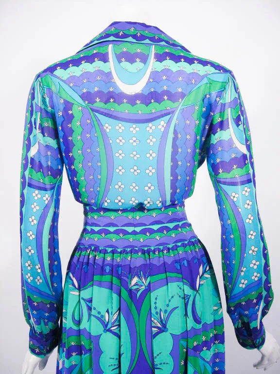 EMILIO PUCCI 1970s Silk Print Blouse & Skirt Ensemble