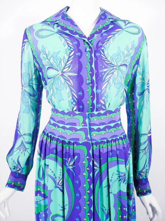 EMILIO PUCCI 1970s Silk Print Blouse & Skirt Ensemble