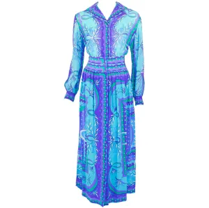 EMILIO PUCCI 1970s Silk Print Blouse & Skirt Ensemble