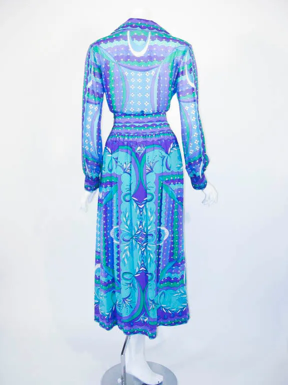 EMILIO PUCCI 1970s Silk Print Blouse & Skirt Ensemble