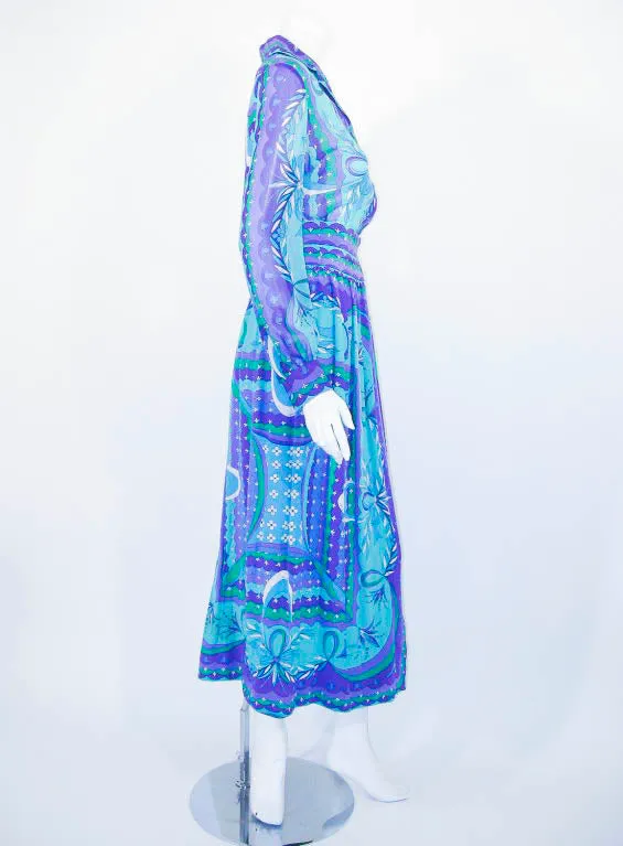 EMILIO PUCCI 1970s Silk Print Blouse & Skirt Ensemble