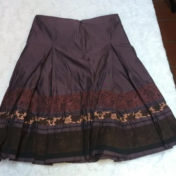 Entracte Paris Womens Metallic Blend Embroidered Pleated Skirt Size 2 Plum