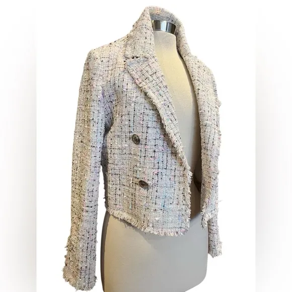 EUC From Aqua Tweed double breasted look cropped jacket