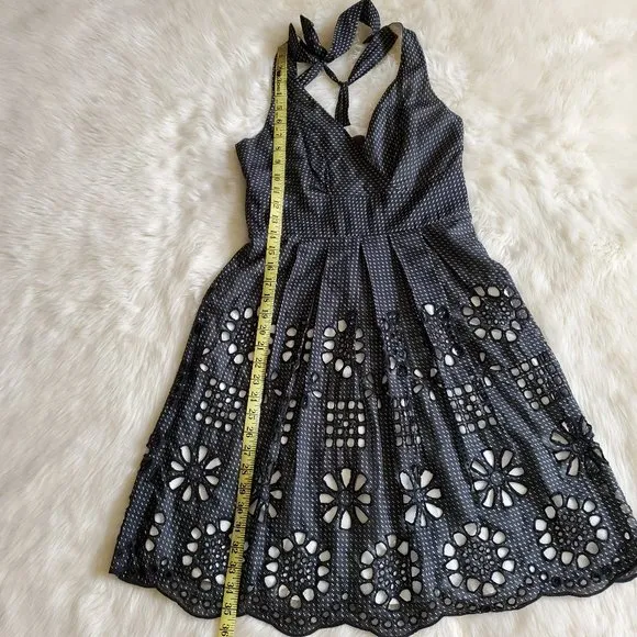 Eva Franco Black and White Eyelet Tie Back Dress Size 2