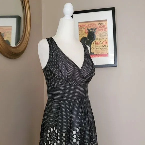 Eva Franco Black and White Eyelet Tie Back Dress Size 2