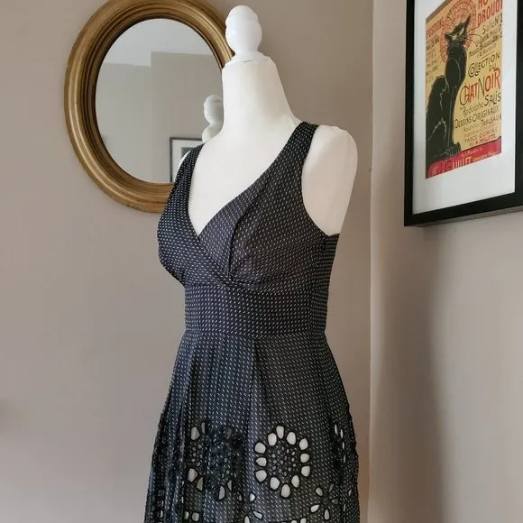 Eva Franco Black and White Eyelet Tie Back Dress Size 2