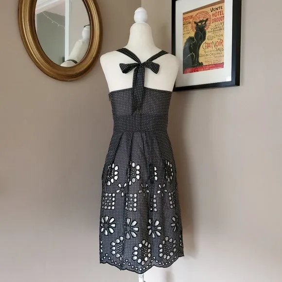 Eva Franco Black and White Eyelet Tie Back Dress Size 2