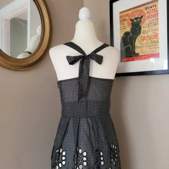 Eva Franco Black and White Eyelet Tie Back Dress Size 2
