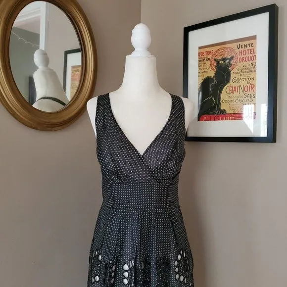 Eva Franco Black and White Eyelet Tie Back Dress Size 2