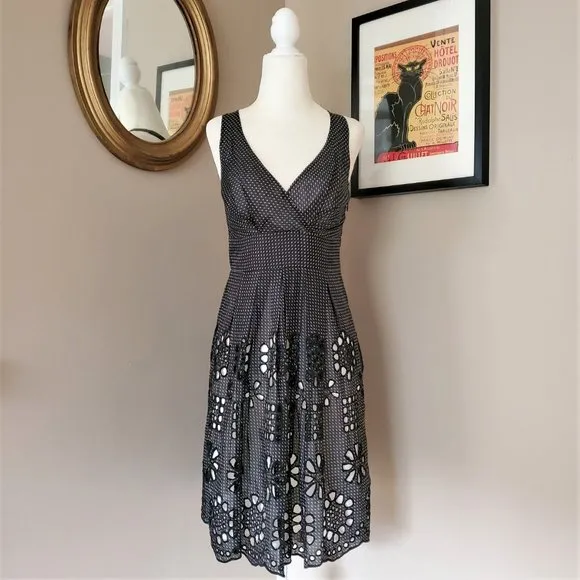 Eva Franco Black and White Eyelet Tie Back Dress Size 2