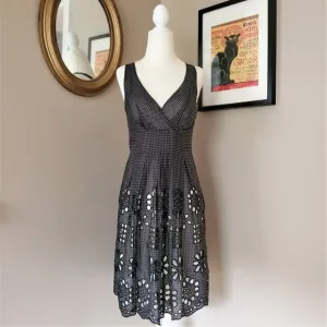 Eva Franco Black and White Eyelet Tie Back Dress Size 2