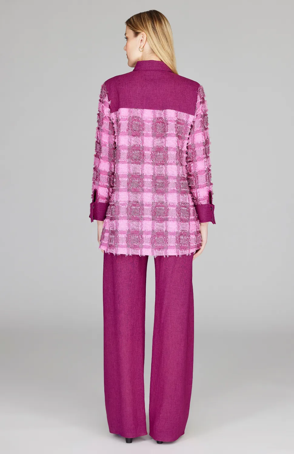 Eyelash Check Collared Button Down w/ Side Tab