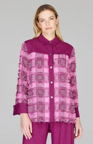 Eyelash Check Collared Button Down w/ Side Tab